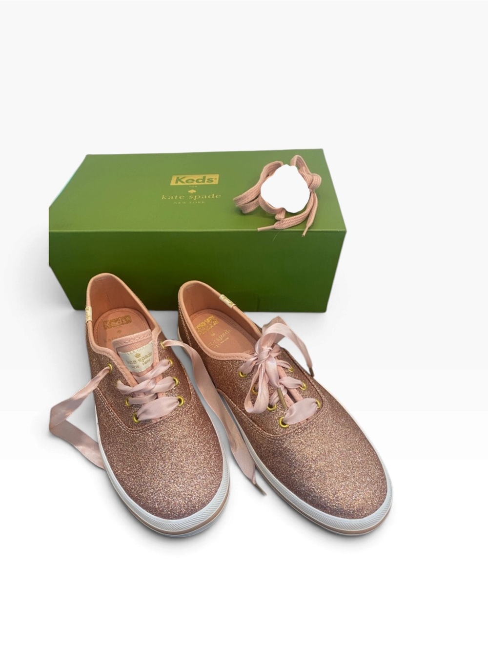 Keds x Kate Spade Champion Glitter Rose Gold Girls 4M Sneakers Box KY59463